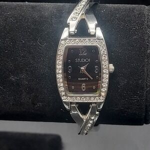 Studio Time Womens Wrist Watch Silver Tone Rhinestone WORKS